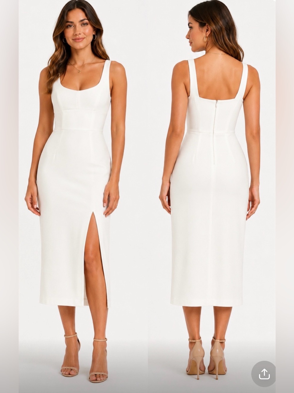 Elegant White Midi Dress with Square Neck